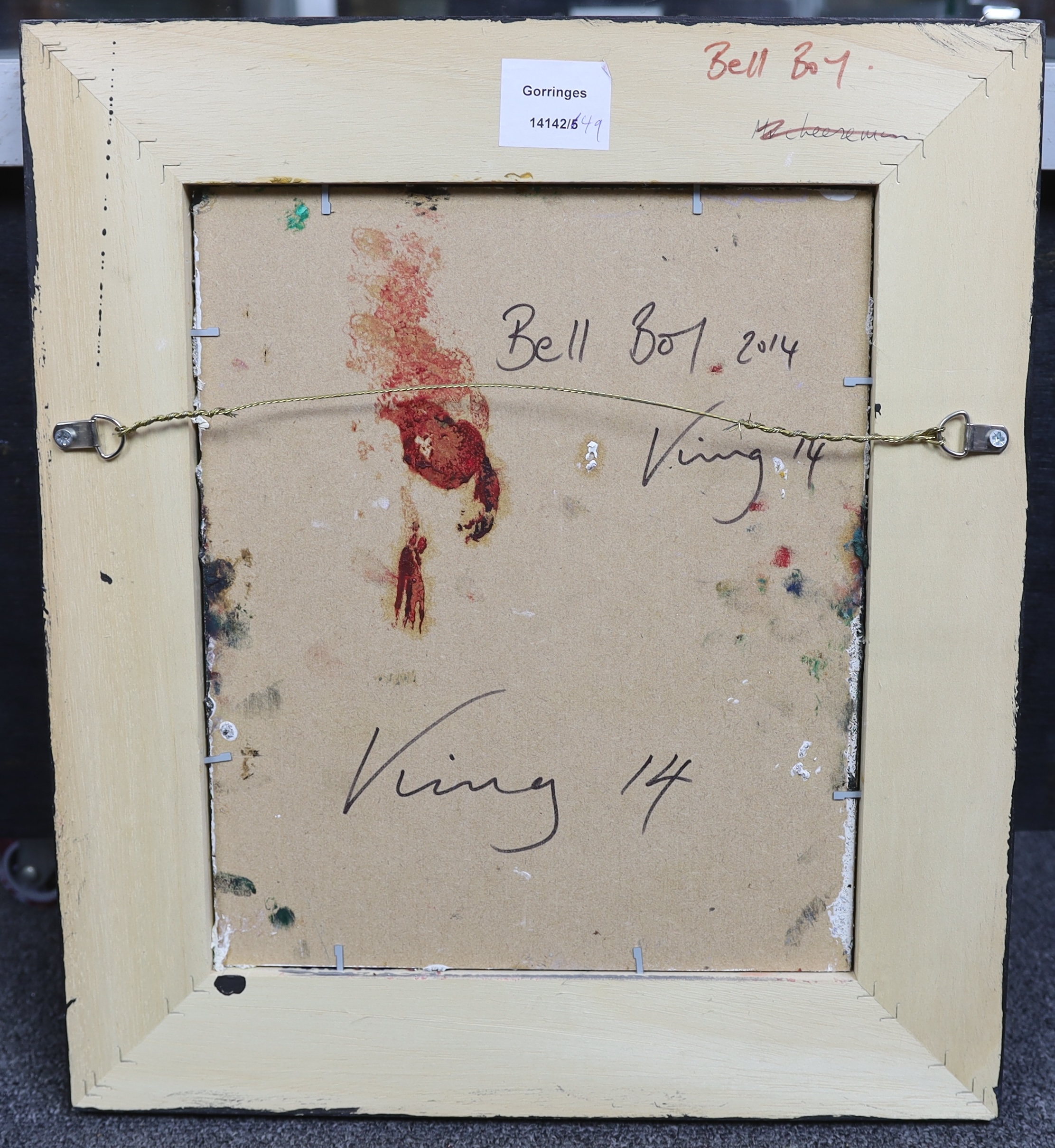 Adam King (contemporary), impasto oil on board, 'Bell Boy 2014', signed and dated '14 verso and titled by the artist, 30 x 25cm